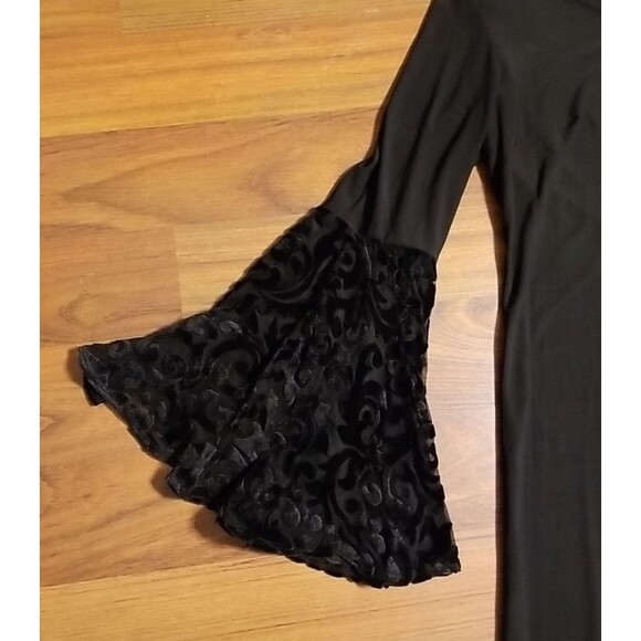 R & M Richards Women 14 Black Stretch Dress Velvet Burn Out Bell Sleeve     T 23 - Picture 3 of 7